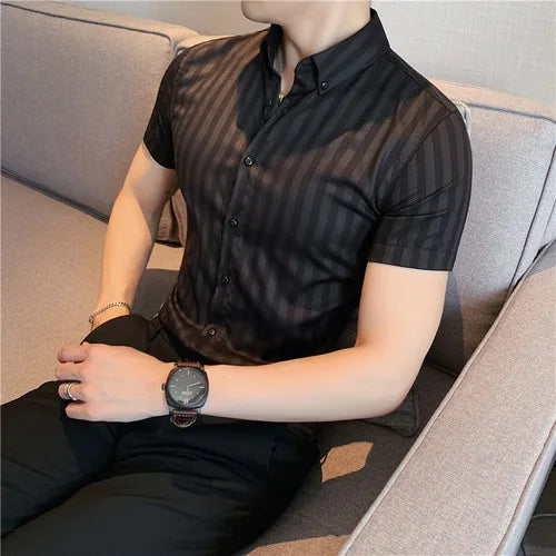 2025 Summer Men Short Sleeve Striped Shirt