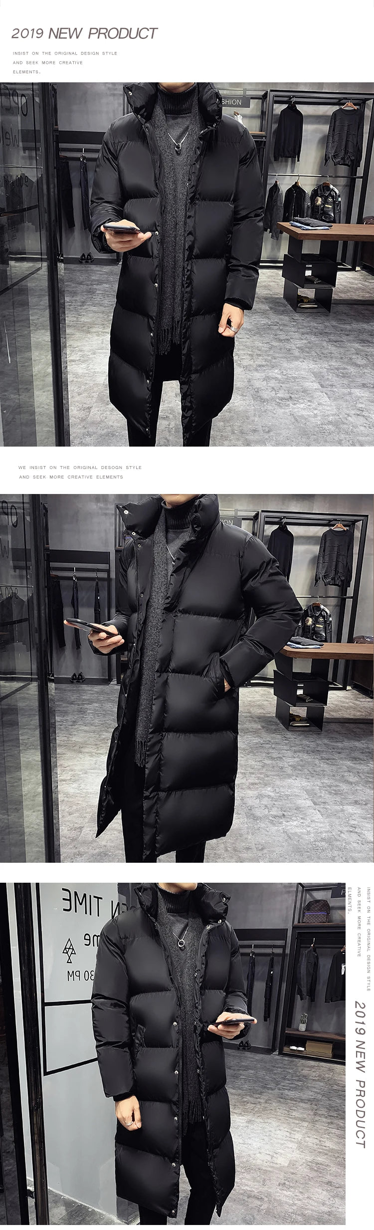 Men Winter Parka Hooded Casual Long Down Cotton Jacket