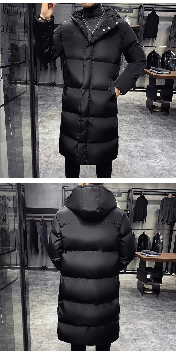 Men Winter Parka Hooded Casual Long Down Cotton Jacket