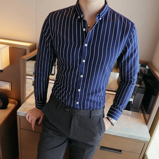 Hot Selling Business Striped Long Sleeve Shirt for Men