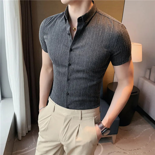 Fashionable British style Short Sleeve Striped Shirt for Men