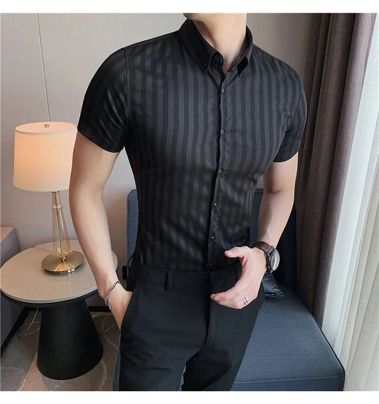 2025 Summer Men Short Sleeve Striped Shirt