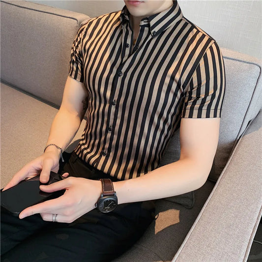 2025 Summer Men Short Sleeve Striped Shirt
