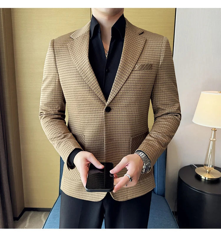 Autumn Winter Simple Plaid Blazer For Men Slim Fit . It can worn for Business Events and wedding functions.