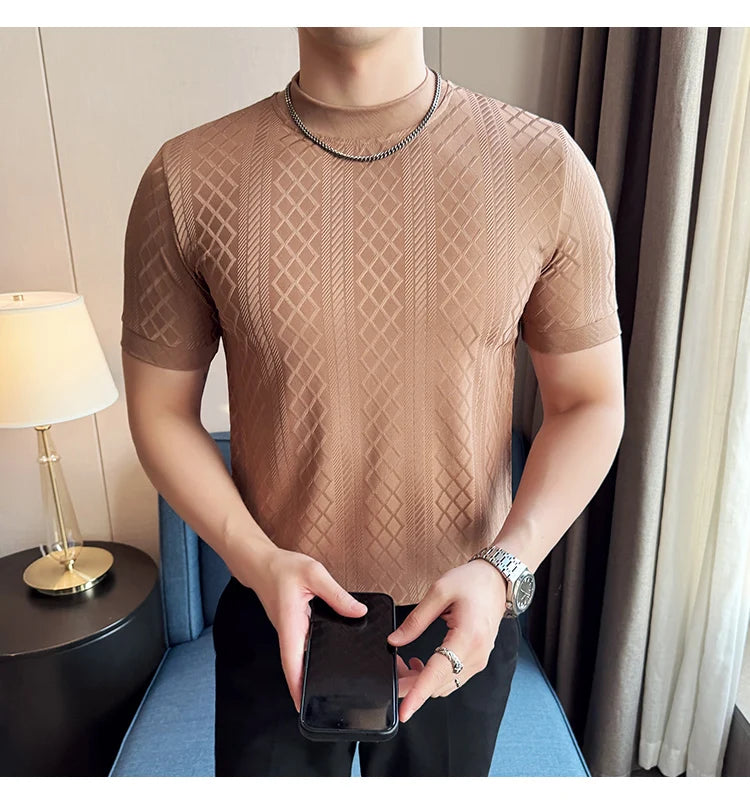 Men's Slim Fit Half High Collar Short Sleeved T-shirt