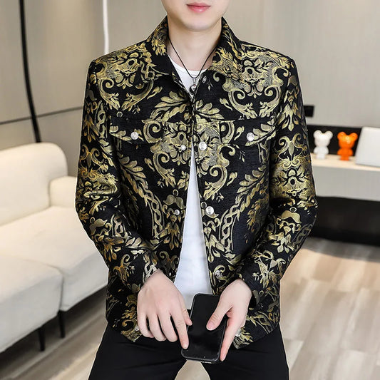 Men's Luxury Gold Jacquard Jacket for Autumn Winter Season