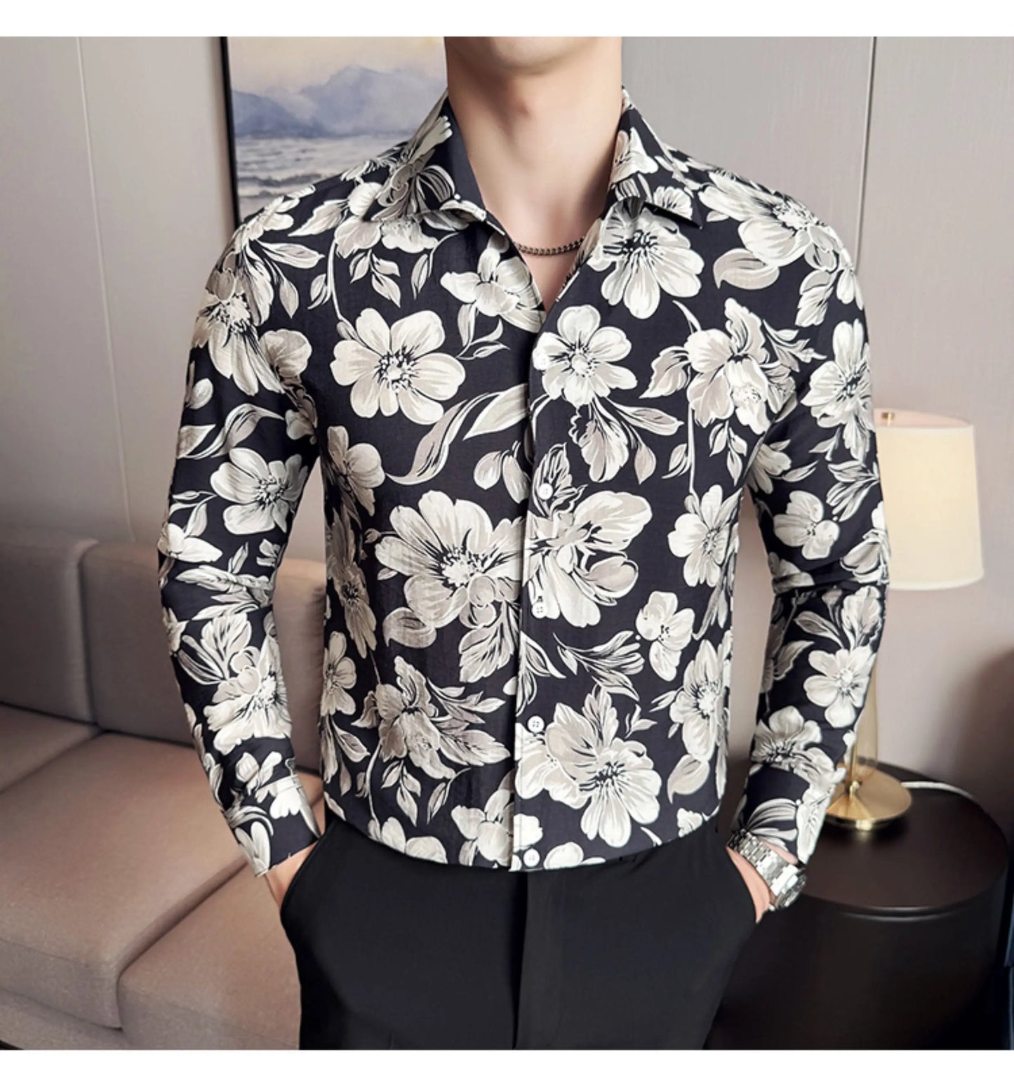 Vintage Flower Shirt Long Sleeved for Men