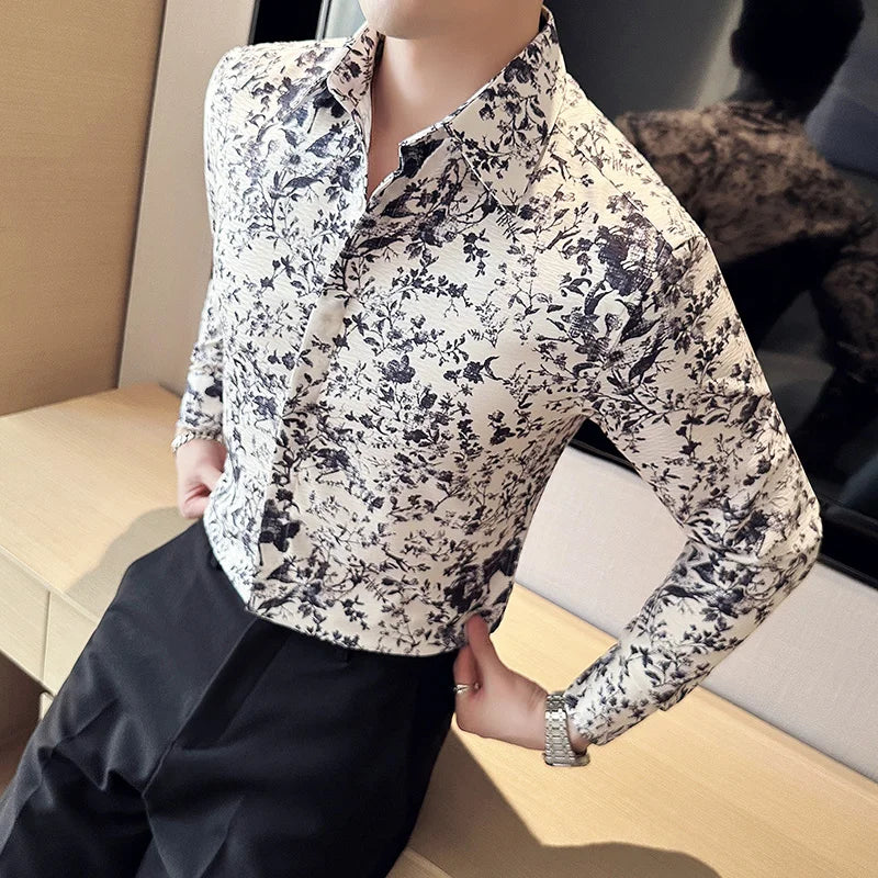 Men's New Arrival Retro Print Long Sleeved Shirt