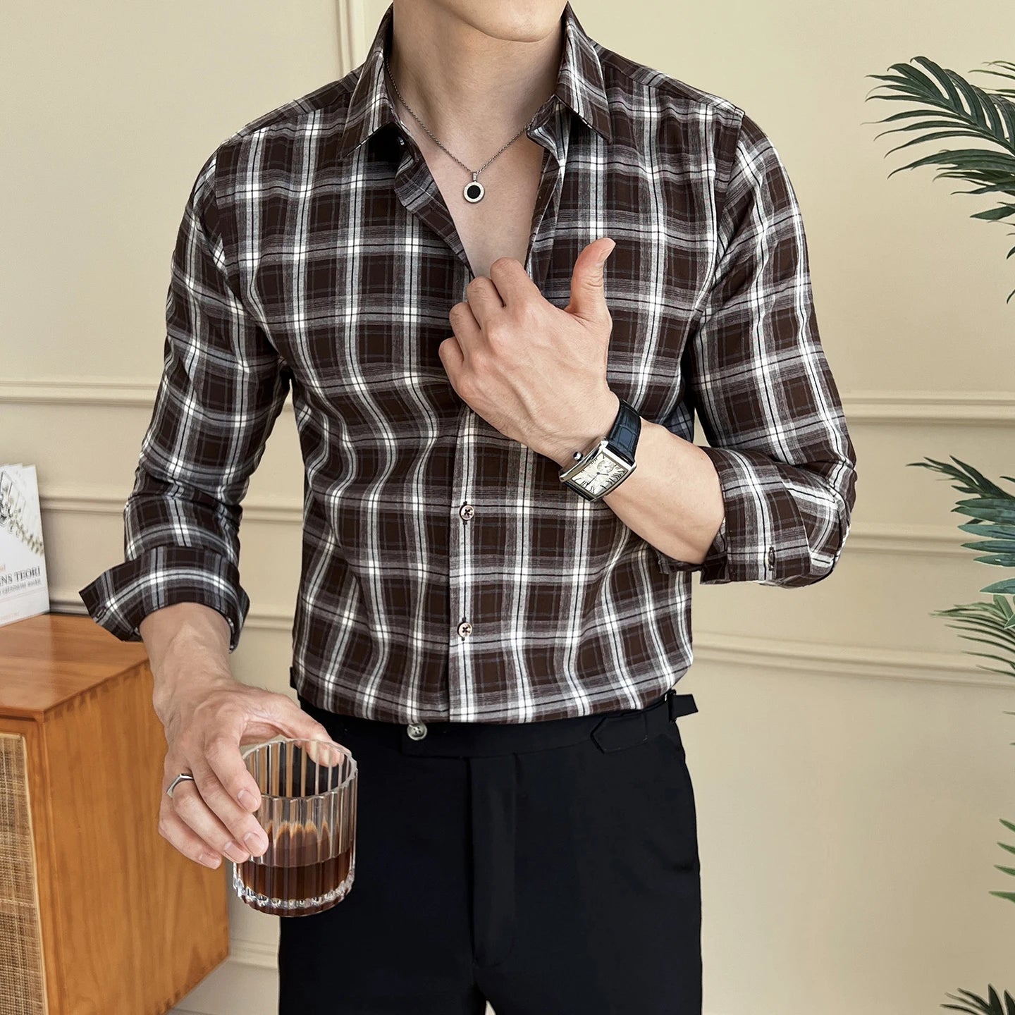 Men's Checkered Long Sleeve Shirt New Arrival | Business Casual Style Office Wear