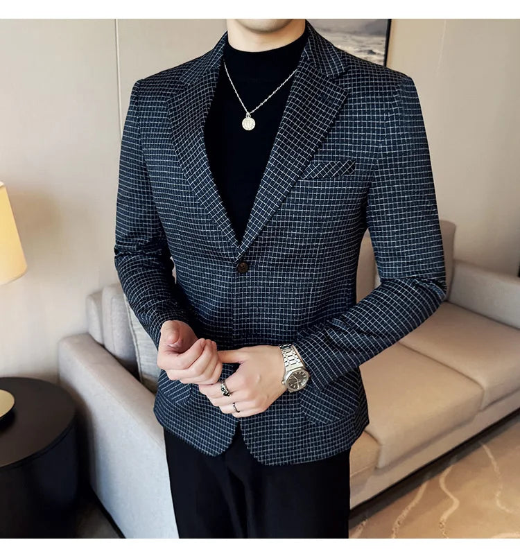 Autumn Winter Simple Plaid Blazer For Men Slim Fit . It can worn for Business Events and wedding functions.