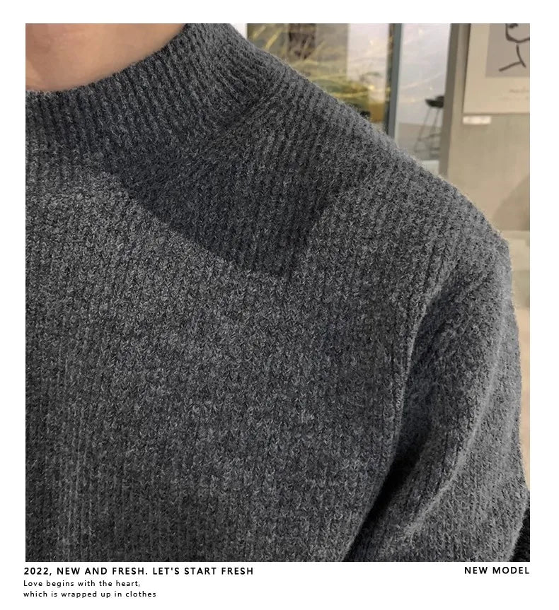 Half-high Collar Solid Color Men's Dark Pattern Sweater