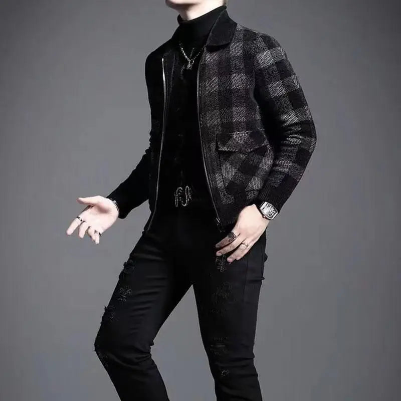 Latest Autumn Winter Men's Plaid Printed Jacket Tops Men's Winter Casual Wool Slim Jacket