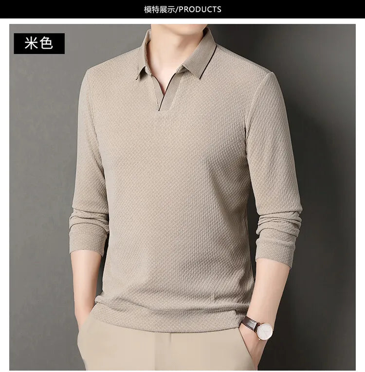 V-neck sweater men's business casual stretchable, warm autumn new pullover knitwear.