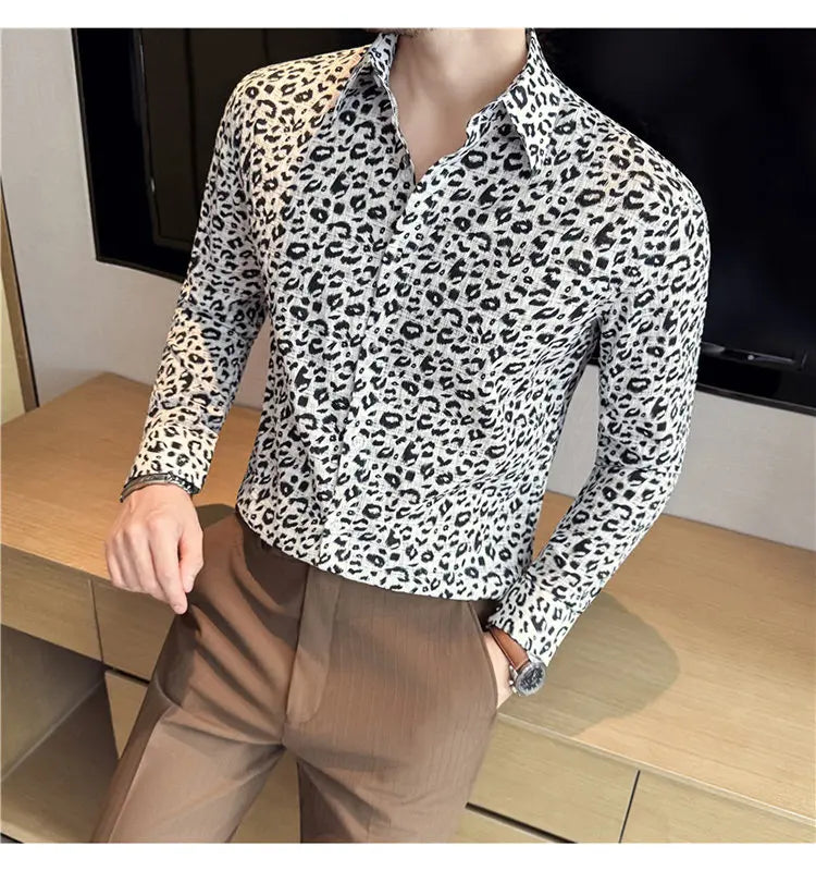 Men's Long-sleeved Floral Shirt with High-quality