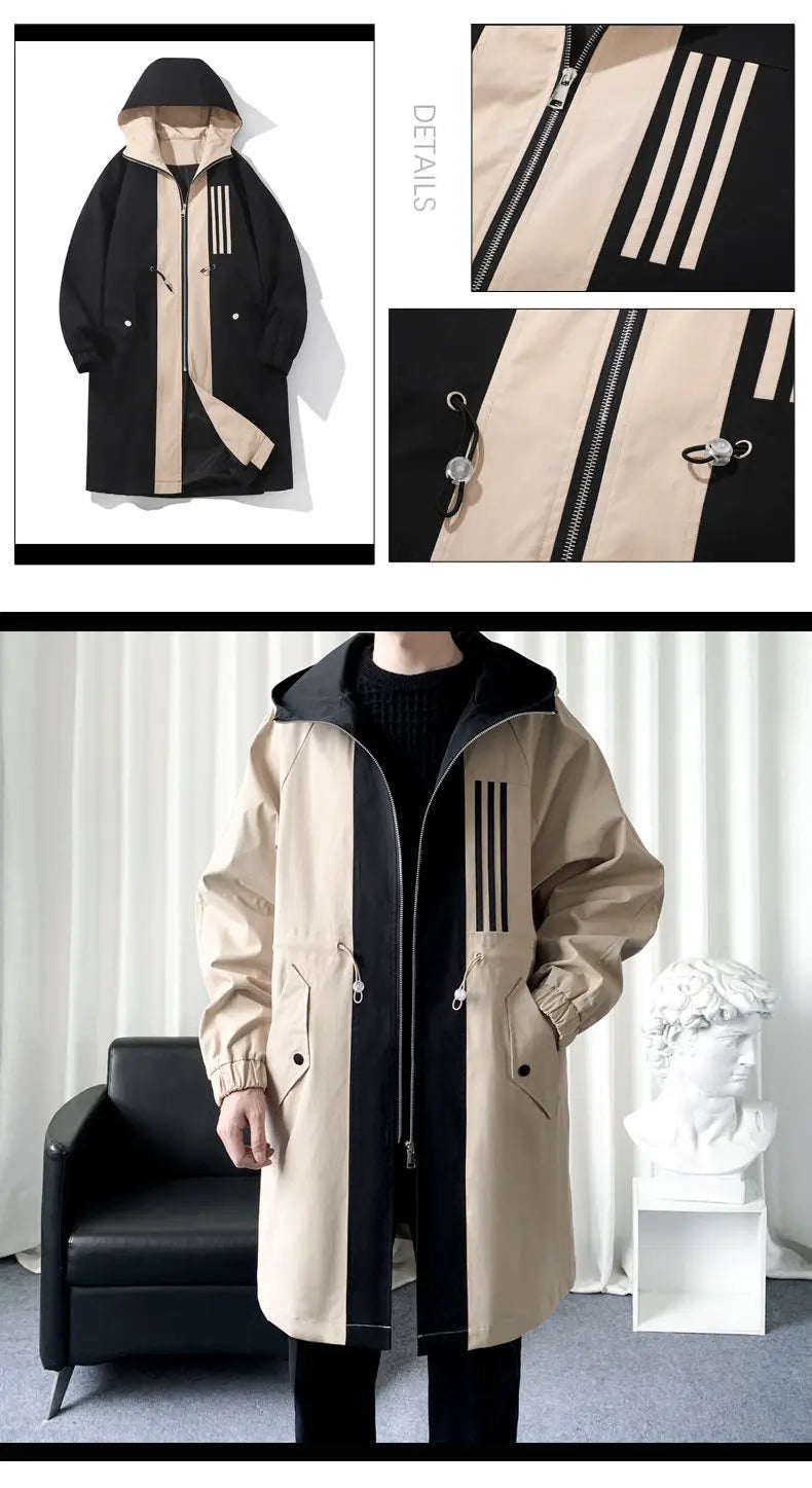 Fashionable Men's overcoat, high-quality hooded jacket, windproof, warm,