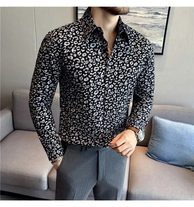 Men's Long-sleeved Floral Shirt with High-quality