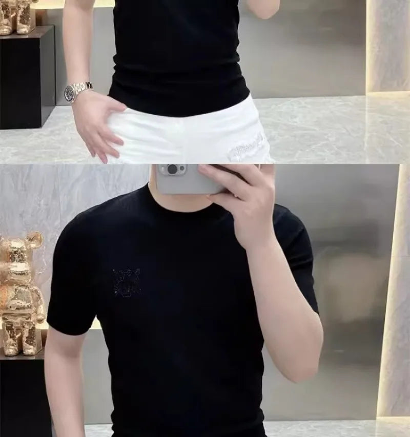 Men Jacquard Knitted Short Sleeve Casual T-shirts