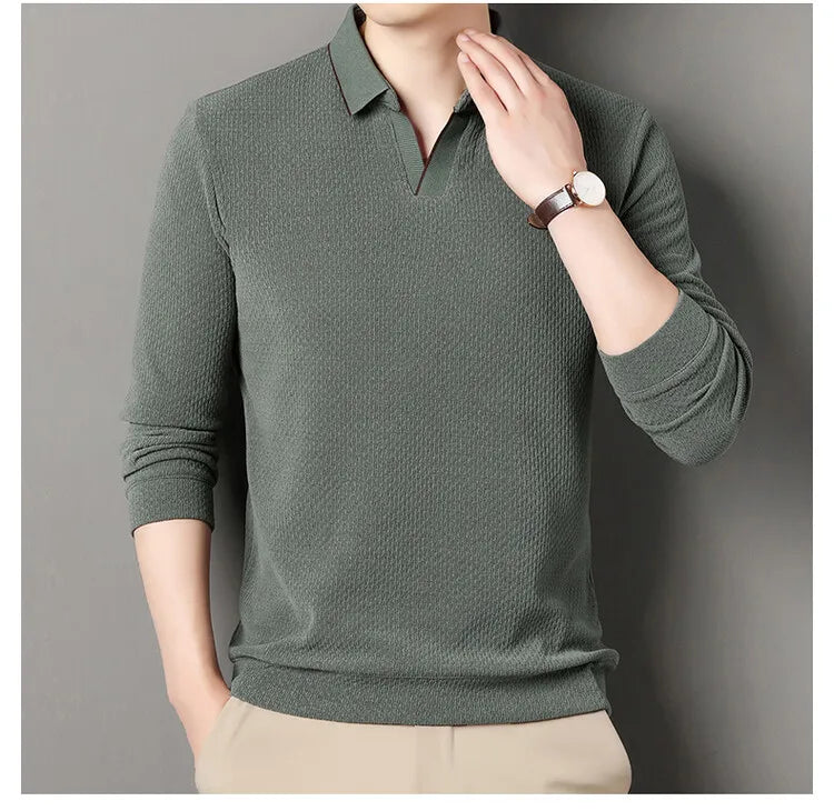 V-neck sweater men's business casual stretchable, warm autumn new pullover knitwear.