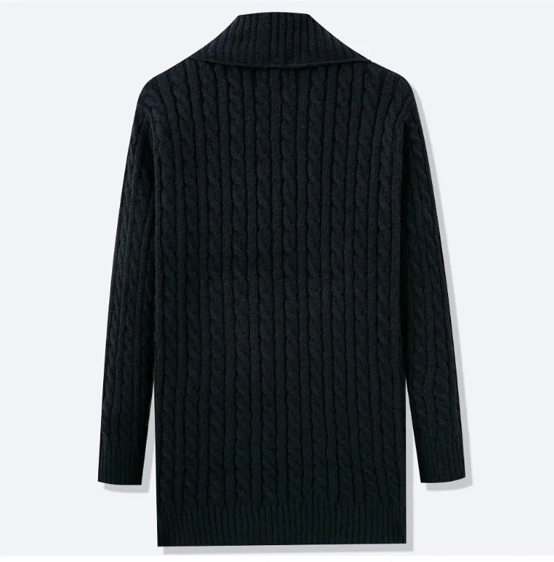 American European Fashion Men's Trendy Long Sleeve Turn-down Collar Loose Knitted Knee Length Sweater Coat