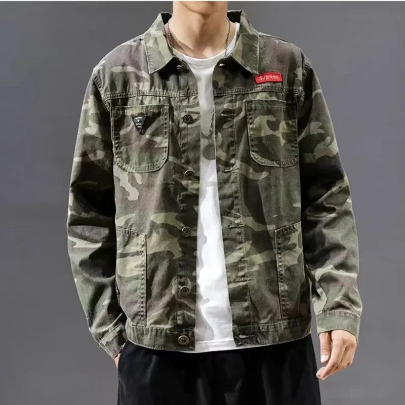 Men's Green Camouflage Denim Jackets New Casual Comfortable