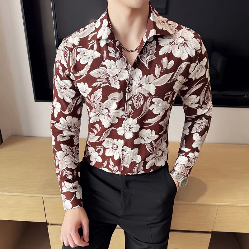 Vintage Flower Shirt Long Sleeved for Men