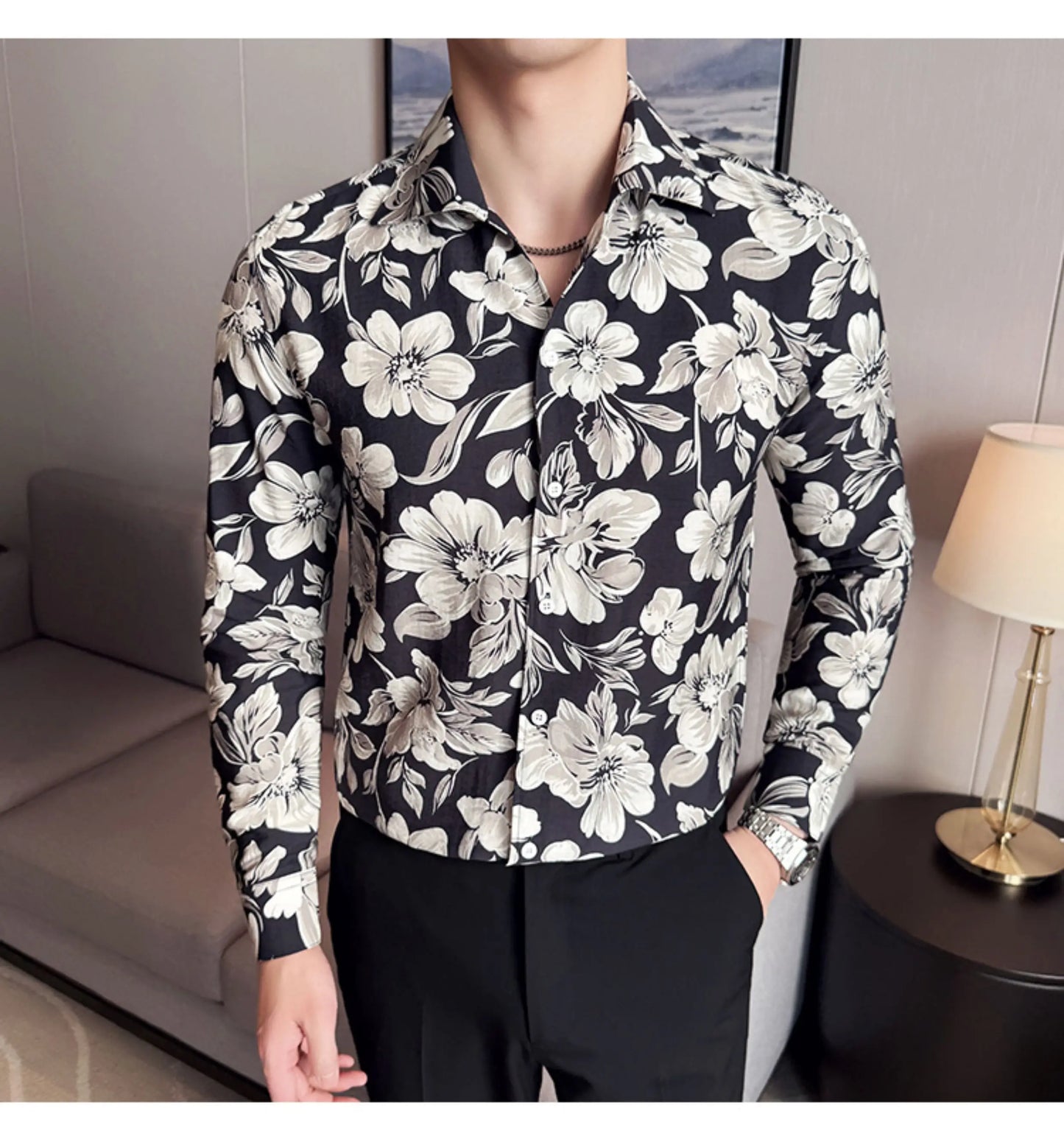 Vintage Flower Shirt Long Sleeved for Men
