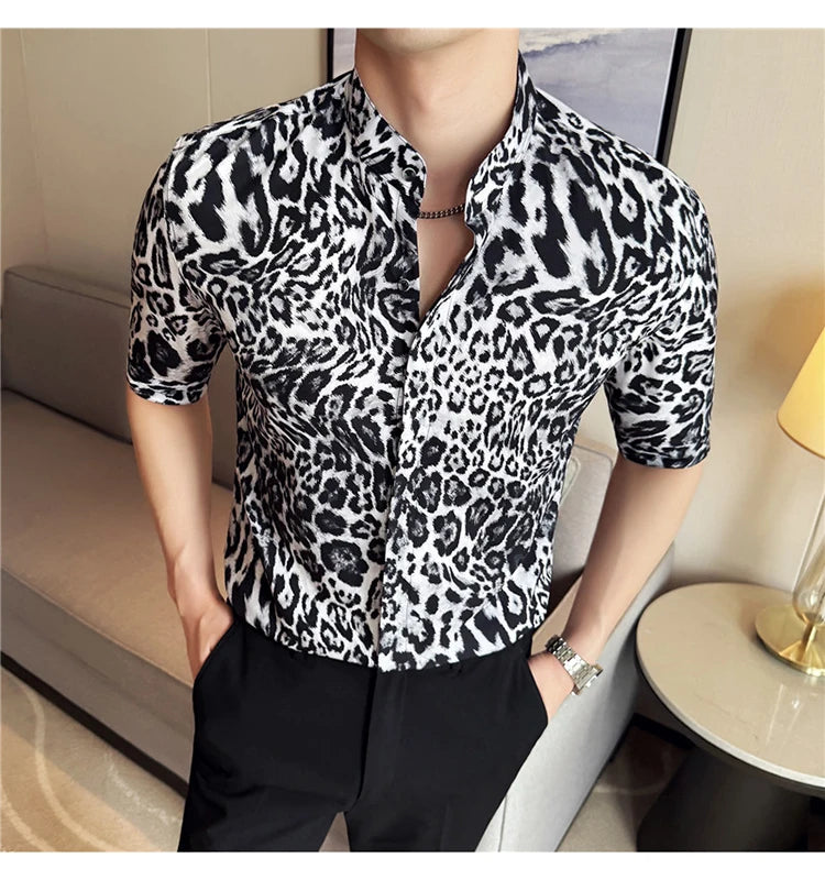 Men's Short Sleeve Leopard Print Shirt