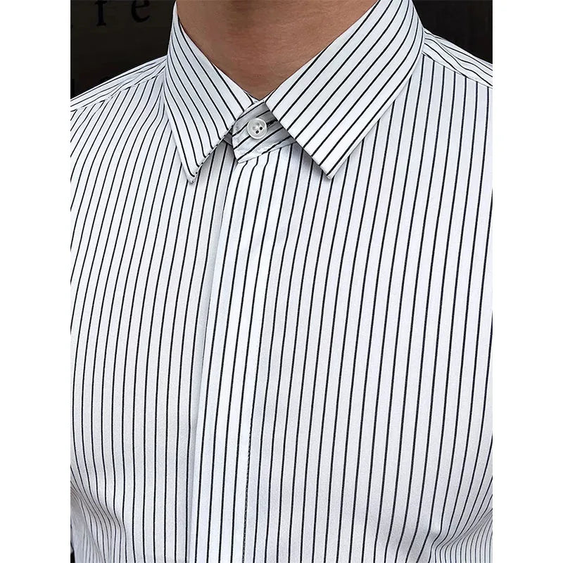 Men Striped Shirt Business Slim Fit Casual Non Iron Long Sleeve