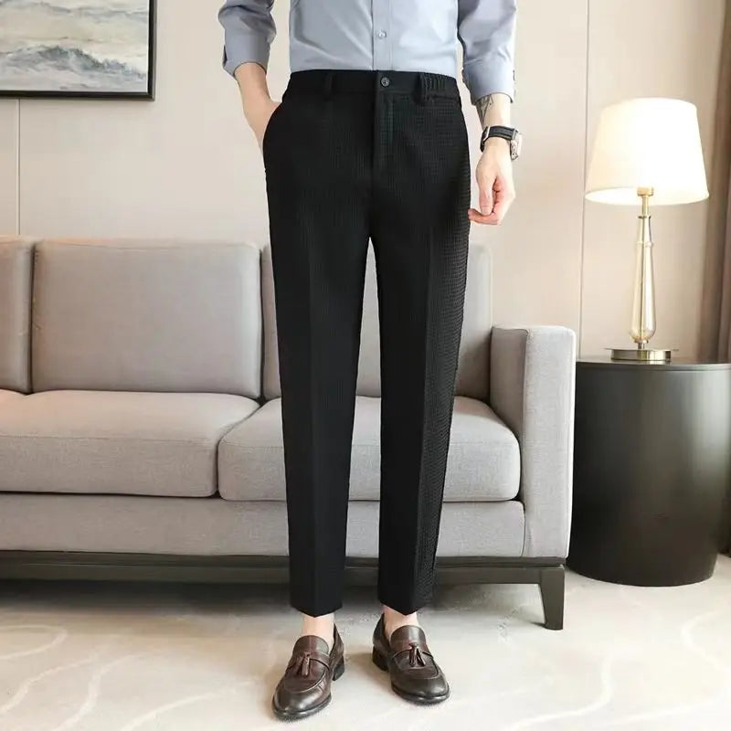 Smart Casual Men Buisness Solid Color Suit Pants Streetwear Fashion