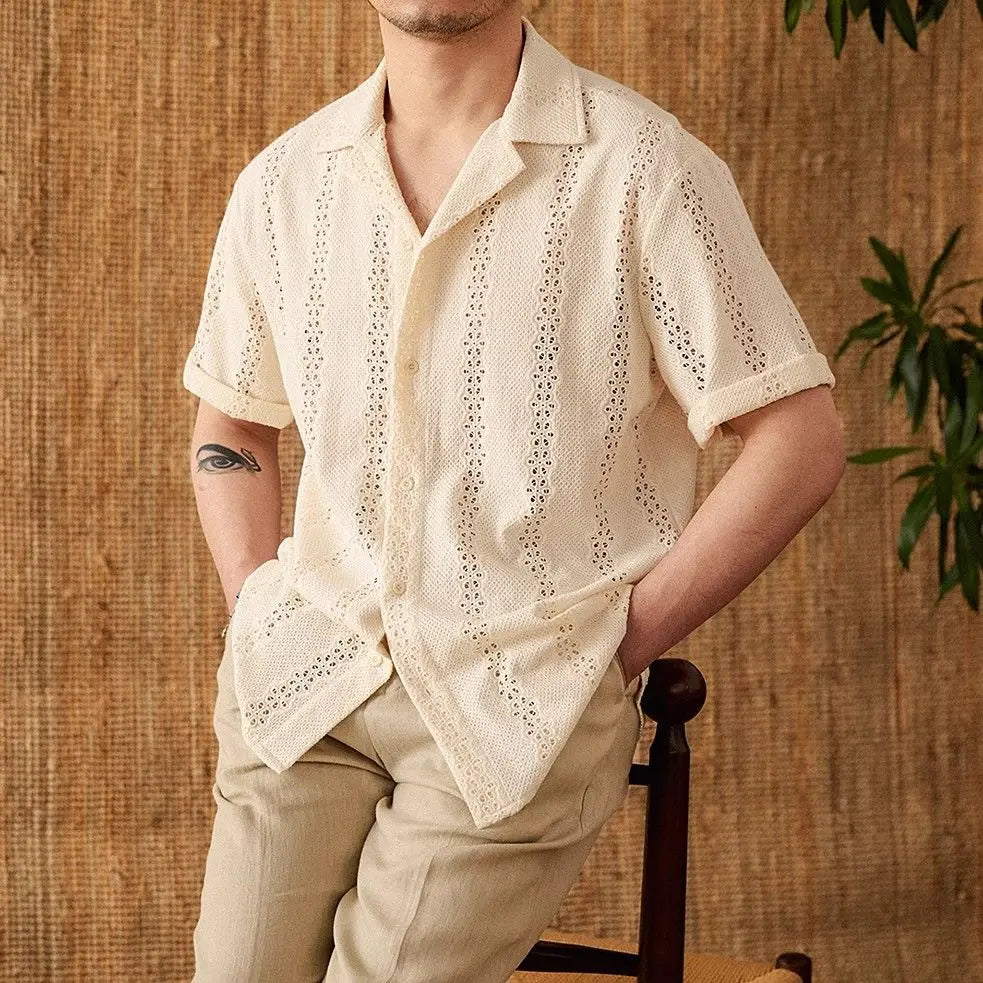 Men 's Short-sleeved Shirt Gentleman's Outfit Light color