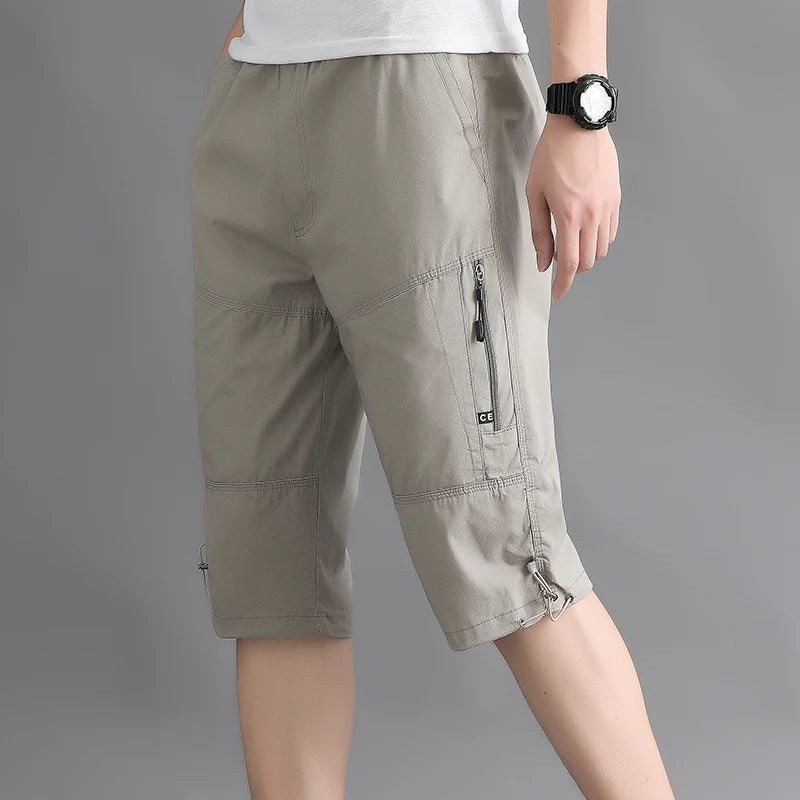 Men's High Waisted Solid Color Pockets Zipper Cargo Pants