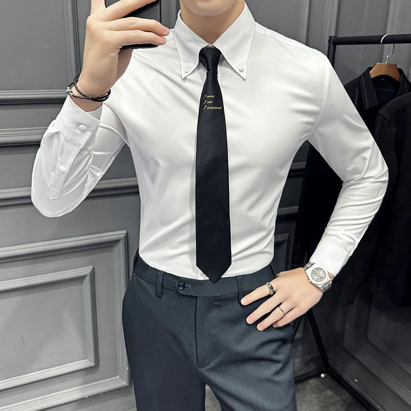 Men 's casual business office long sleeved shirt