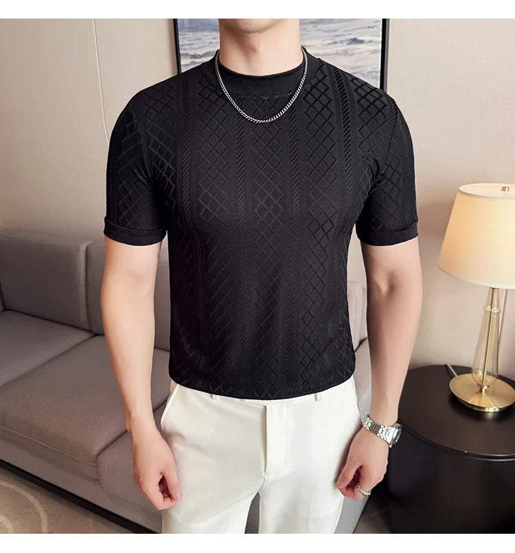 Men's Slim Fit Half High Collar Short Sleeved T-shirt