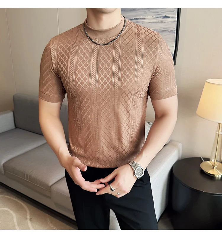 Men's Slim Fit Half High Collar Short Sleeved T-shirt