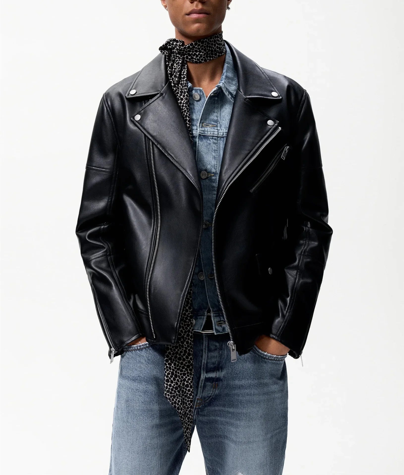 Men's Fashionable Zipper Leather Biker Jacket