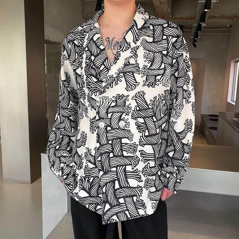 Trendy Design Printed Retro Suit Collar Shirt for Men.