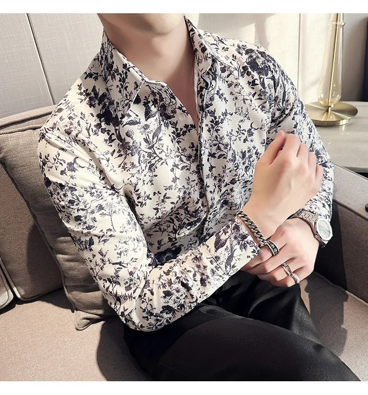 Men's New Arrival Retro Print Long Sleeved Shirt