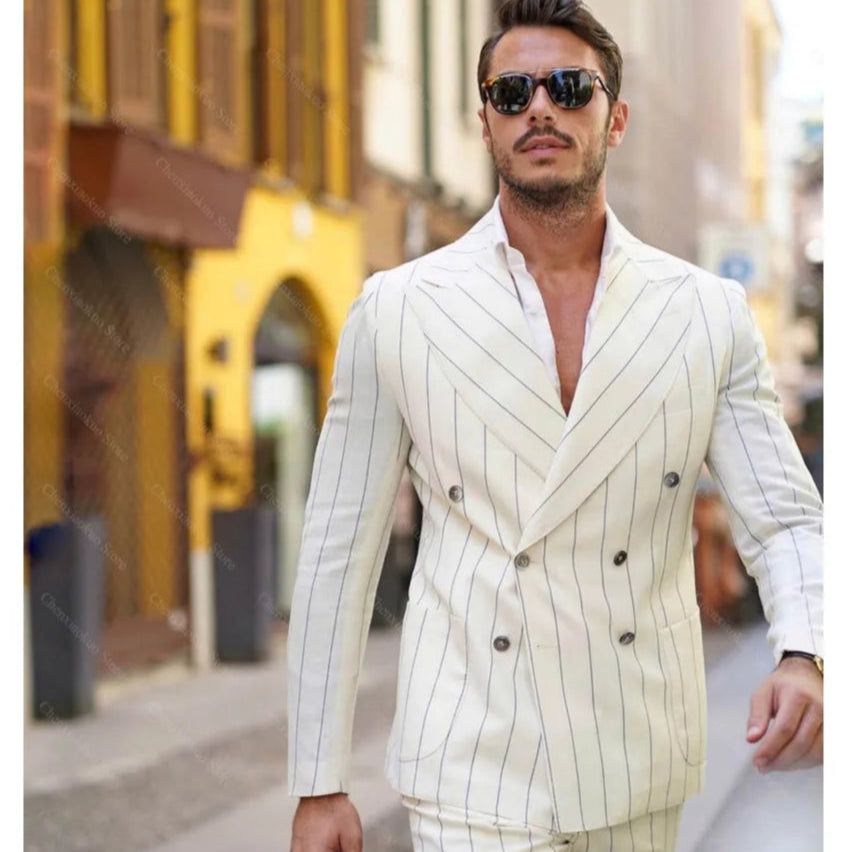 Men 's Elegant Striped Suit Outfits 2 Piece Jacket with Pants