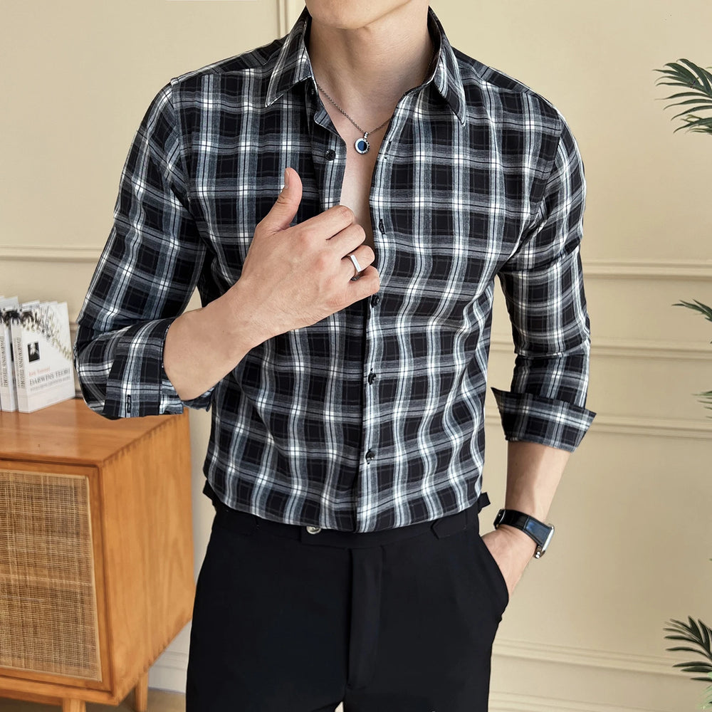 Men's Checkered Long Sleeve Shirt New Arrival | Business Casual Style Office Wear