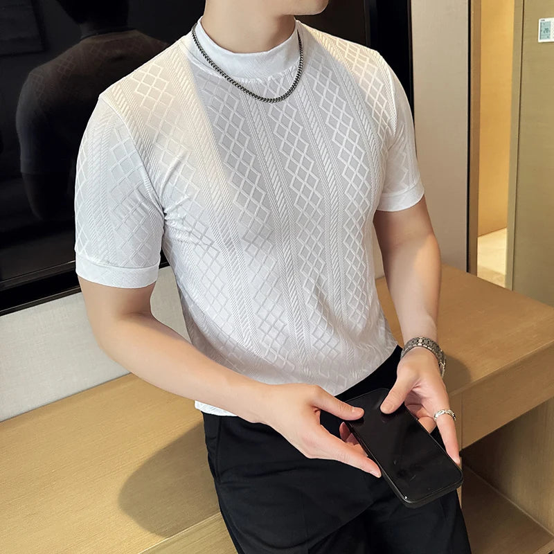 Men's Slim Fit Half High Collar Short Sleeved T-shirt