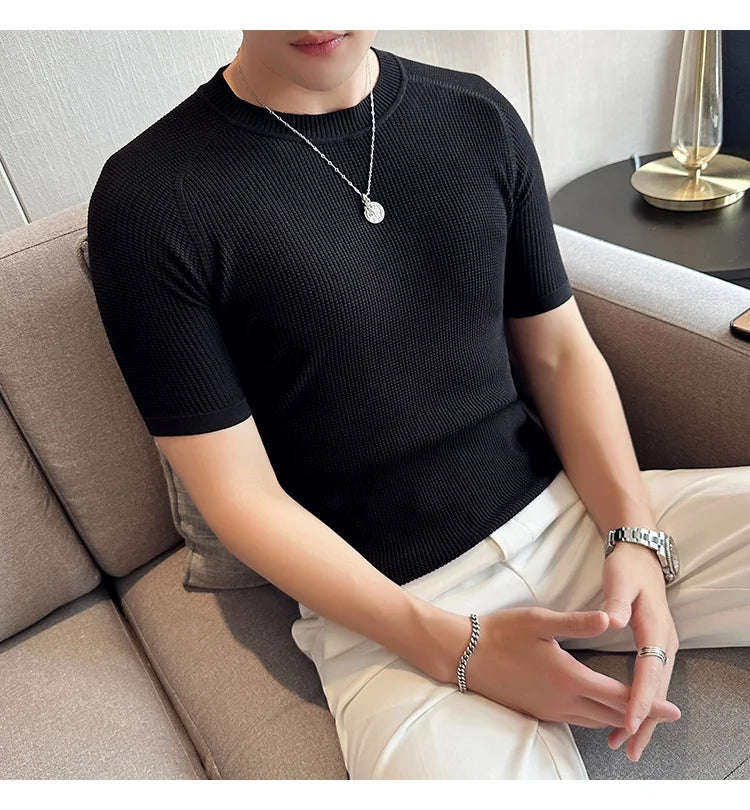 Men's Business Casual Slim Fit Silk Short Sleeve T Shirt