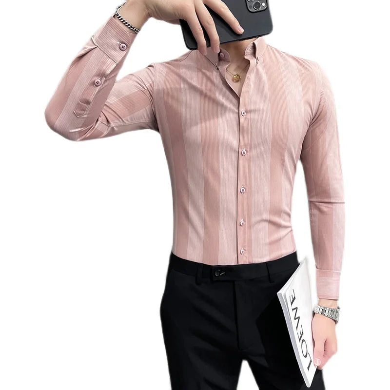 New Spring Striped Long Sleeved Shirt For Men