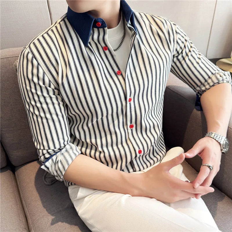 Men High-quality Long Sleeved Striped Shirts