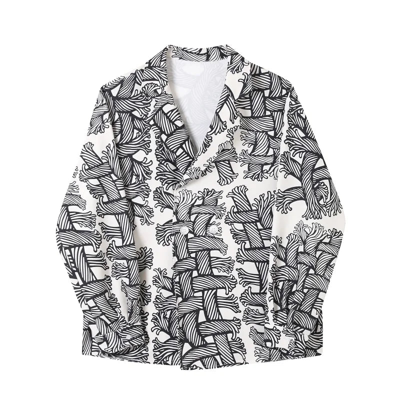 Trendy Design Printed Retro Suit Collar Shirt for Men.