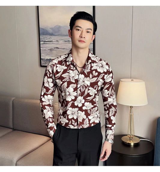 Vintage Flower Shirt Long Sleeved for Men