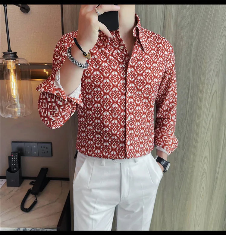Latest Floral Shirt Men Fashion Slim Fit Long Sleeve
