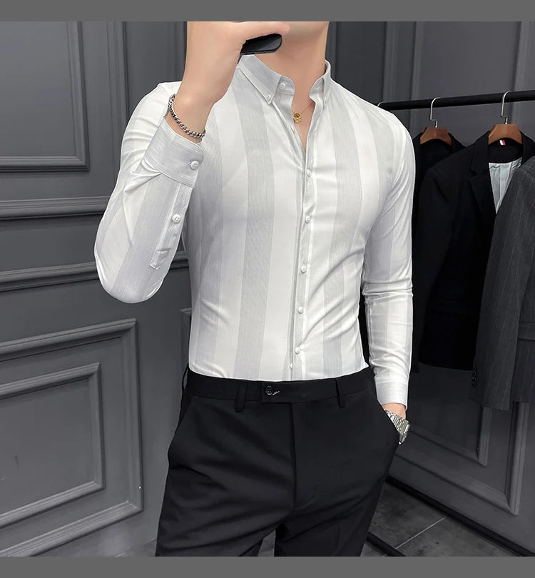 New Spring Striped Long Sleeved Shirt For Men