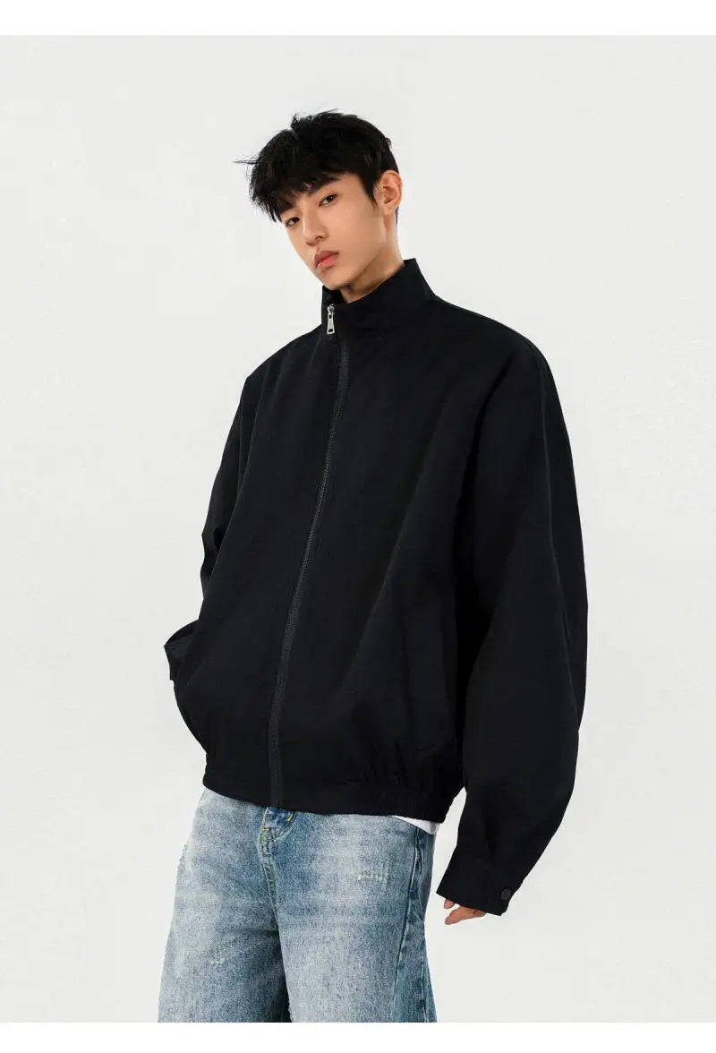 New Men's Solid Color Zip-up Stand Collar Loose Casual Jacket