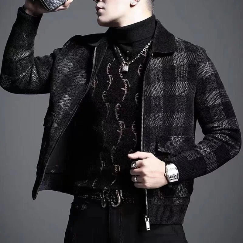 Latest Autumn Winter Men's Plaid Printed Jacket Tops Men's Winter Casual Wool Slim Jacket