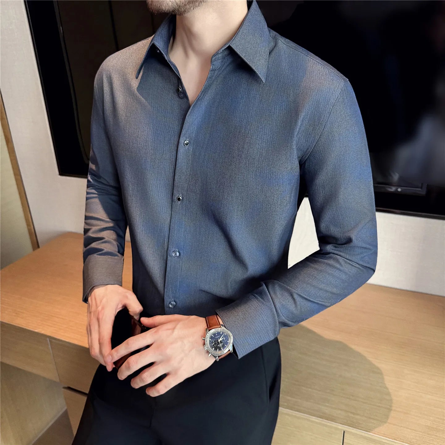 Men's Long Sleeved Casual Versatile Shirt British Style